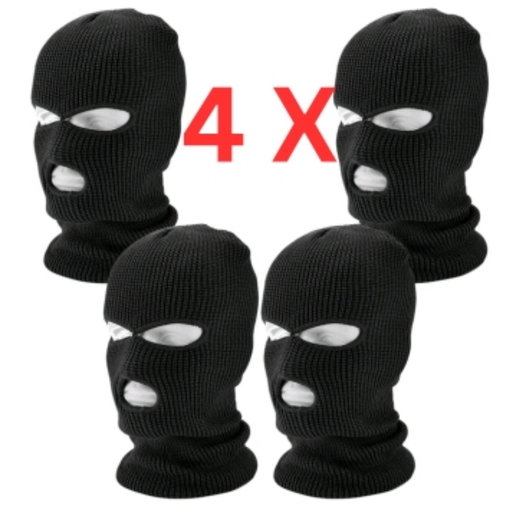 3 Hole Winter Knitted Black Ski Mask Full Face Cover Balaclava Adult 4 Pieces